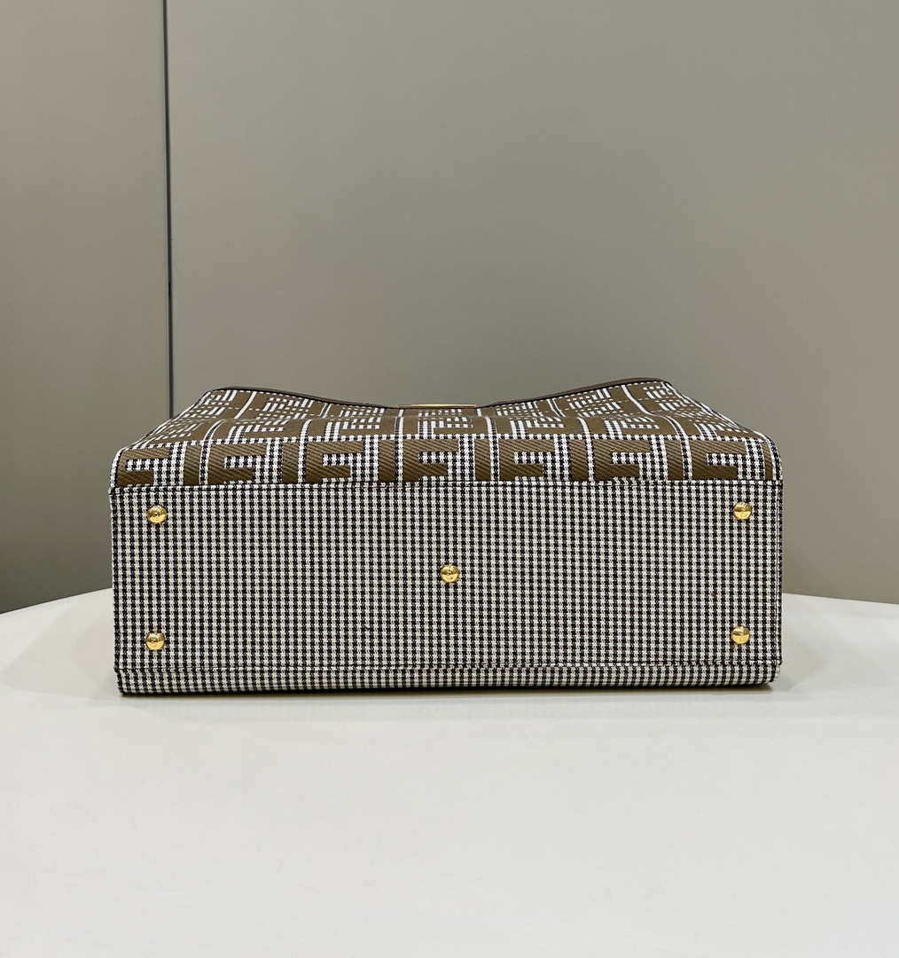 Fendi 8BH374 X-Tote Brown houndstooth wool shopper with FF embroidery 8589 - Default Title - View 4