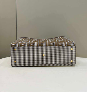 Fendi 8BH374 X-Tote Brown houndstooth wool shopper with FF embroidery 8589 - Default Title - View 4
