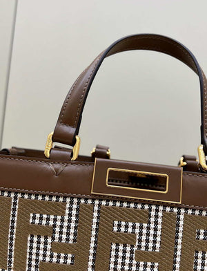 Fendi 8BH374 X-Tote Brown houndstooth wool shopper with FF embroidery 8589 - Default Title - View 5