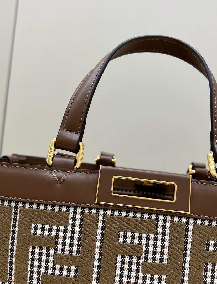 Fendi 8BH374 X-Tote Brown houndstooth wool shopper with FF embroidery 8589 - Default Title - View 5