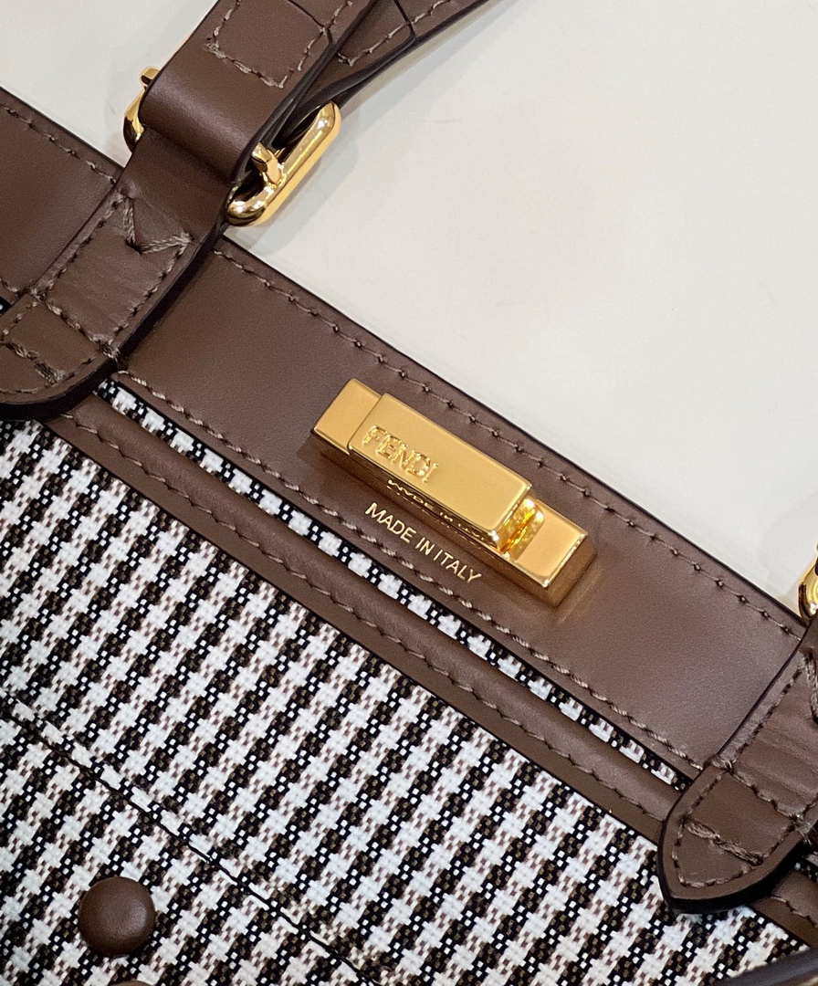 Fendi 8BH374 X-Tote Brown houndstooth wool shopper with FF embroidery 8589 - Default Title - View 6