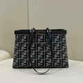Fendi 8BH374 X-Tote Gray houndstooth wool shopper with FF embroidery - Default Title - View 1