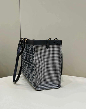 Fendi 8BH374 X-Tote Gray houndstooth wool shopper with FF embroidery - Default Title - View 3
