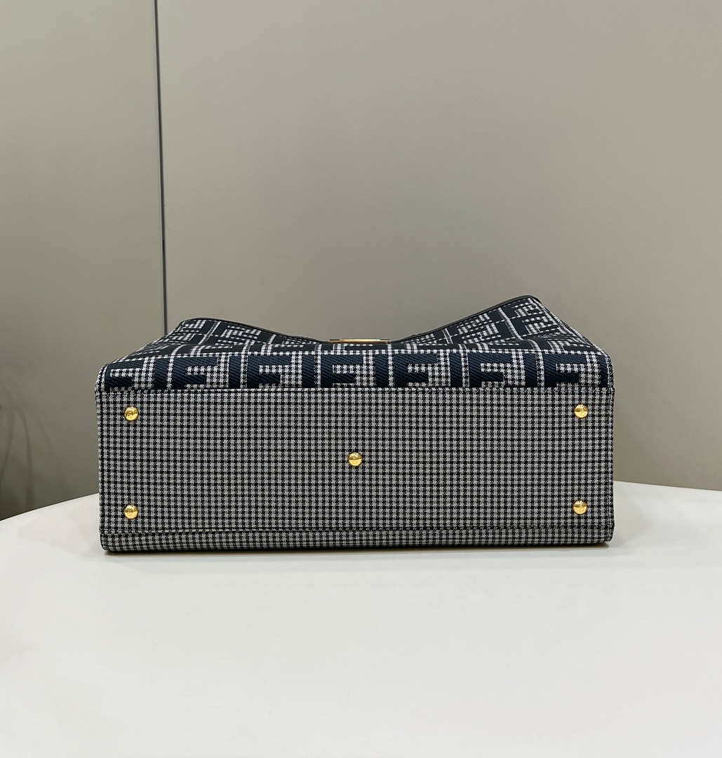 Fendi 8BH374 X-Tote Gray houndstooth wool shopper with FF embroidery