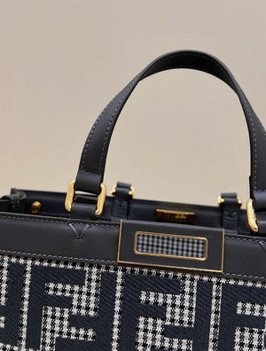 Fendi 8BH374 X-Tote Gray houndstooth wool shopper with FF embroidery - Default Title - View 5