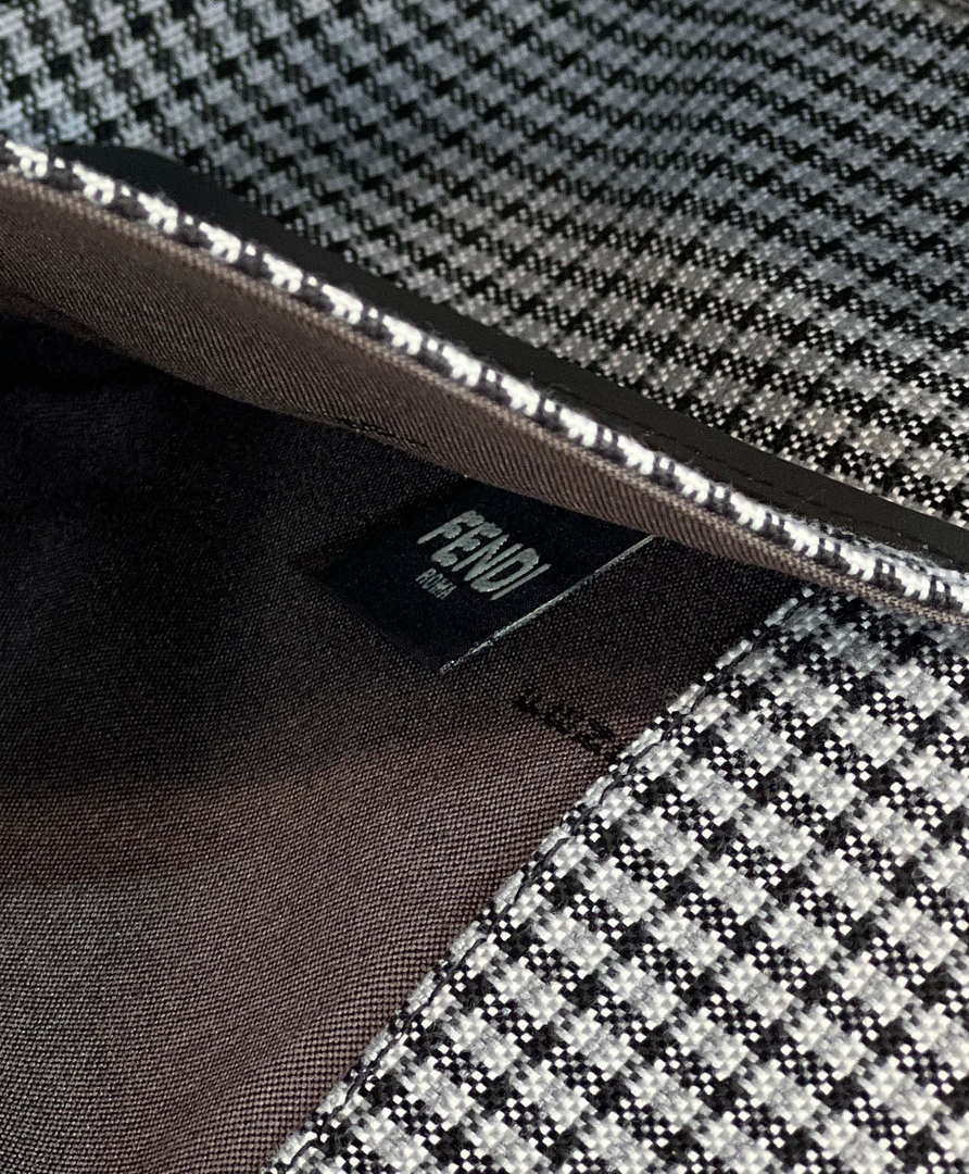Fendi 8BH374 X-Tote Gray houndstooth wool shopper with FF embroidery