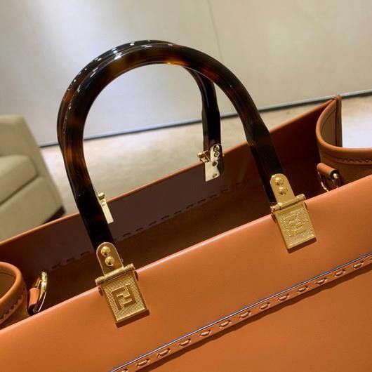 Fendi 8BH372 FENDI Large Sunshine Shopper Bag Brown Leather - luxibagsmall