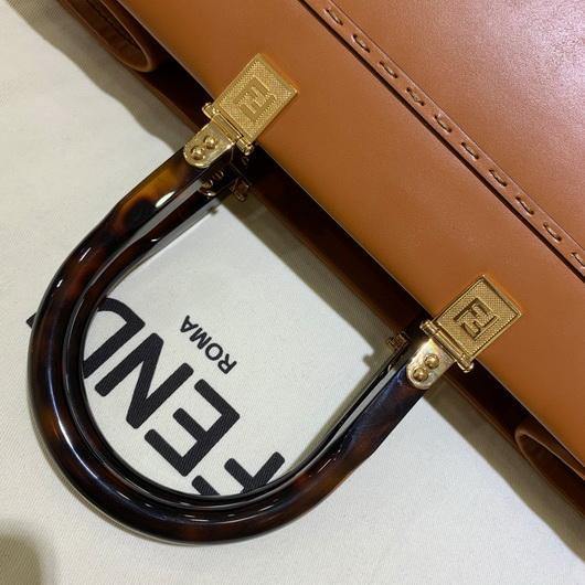 Fendi 8BH372 FENDI Large Sunshine Shopper Bag Brown Leather - luxibagsmall