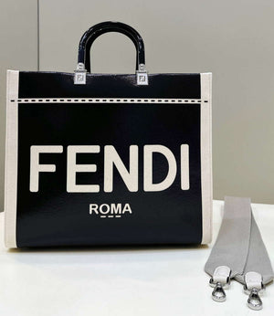 Fendi 8BH386 Fendi Sunshine Medium Blak and white leather shopper - Default Title - View 1
