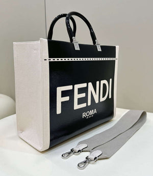 Fendi 8BH386 Fendi Sunshine Medium Blak and white leather shopper - Default Title - View 3