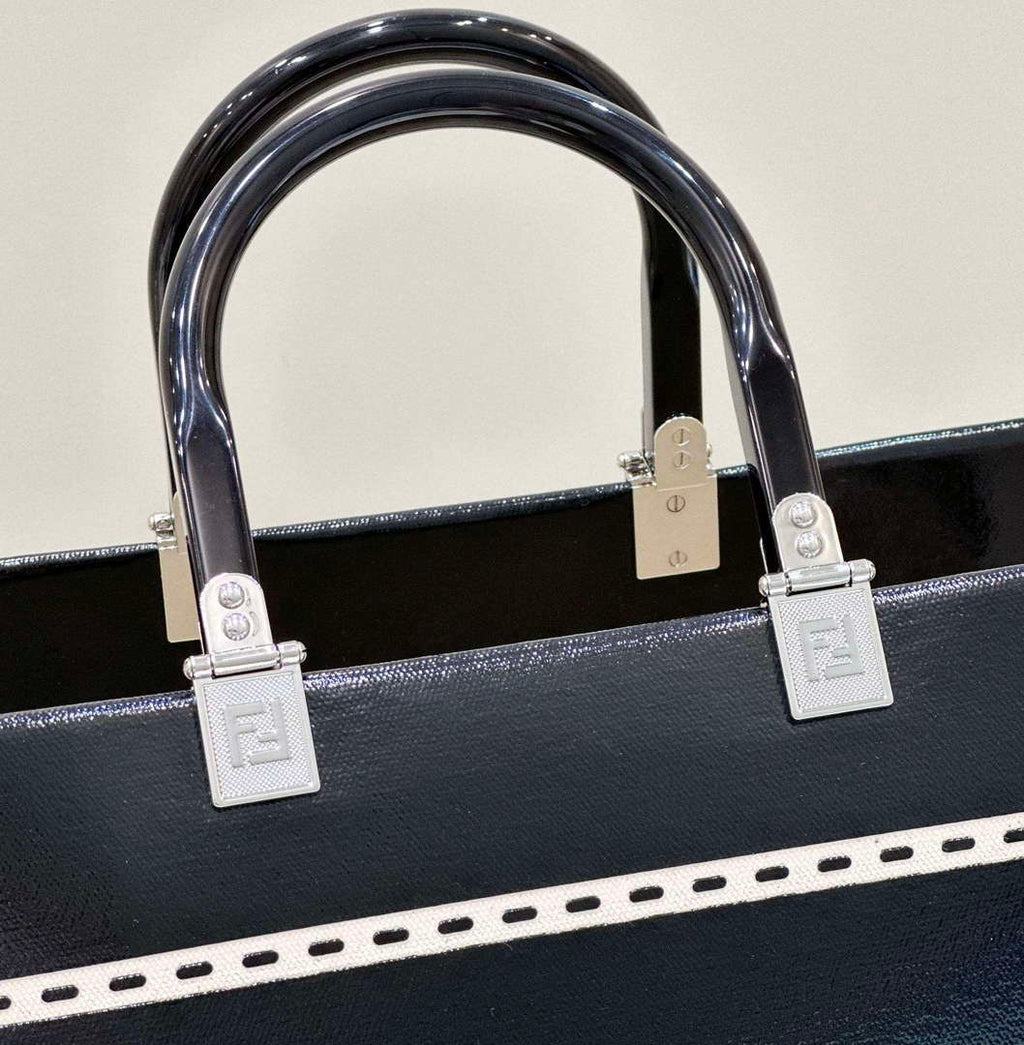 Fendi 8BH386 Fendi Sunshine Medium Blak and white leather shopper