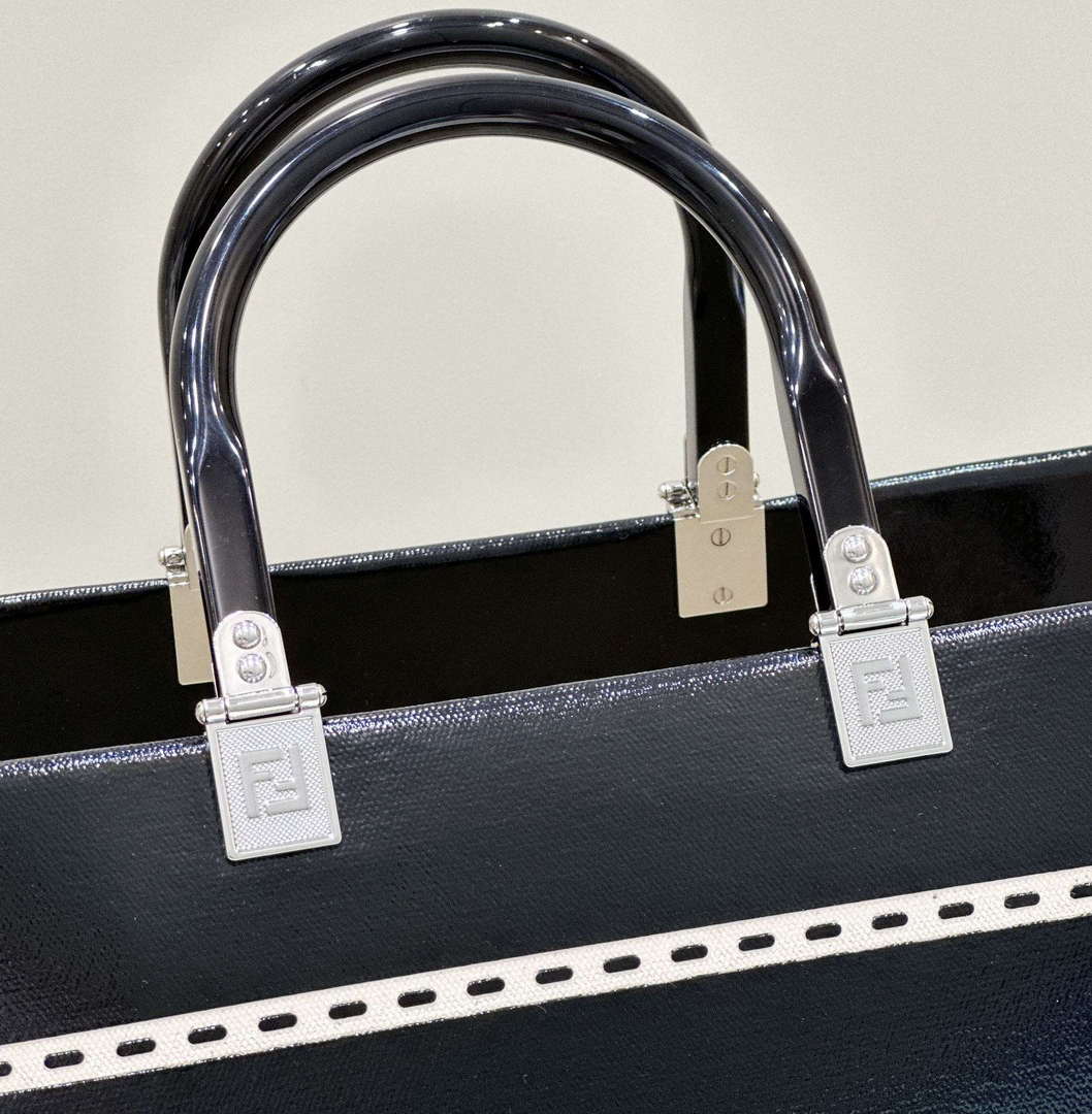 Fendi 8BH386 Fendi Sunshine Medium Blak and white leather shopper - Default Title - View 6