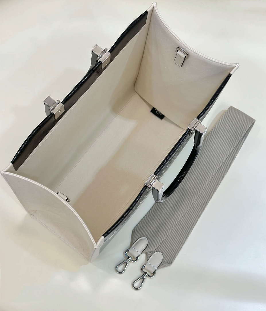 Fendi 8BH386 Fendi Sunshine Medium Blak and white leather shopper - Default Title - View 9