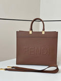 Fendi 8BH386 Fendi Sunshine Medium Brown leather shopper Full-grain cowhide 8636
