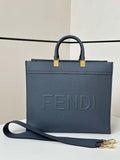 Fendi 8BH386 Fendi Sunshine Medium Navy Blue leather shopper Full-grain cowhide 8636