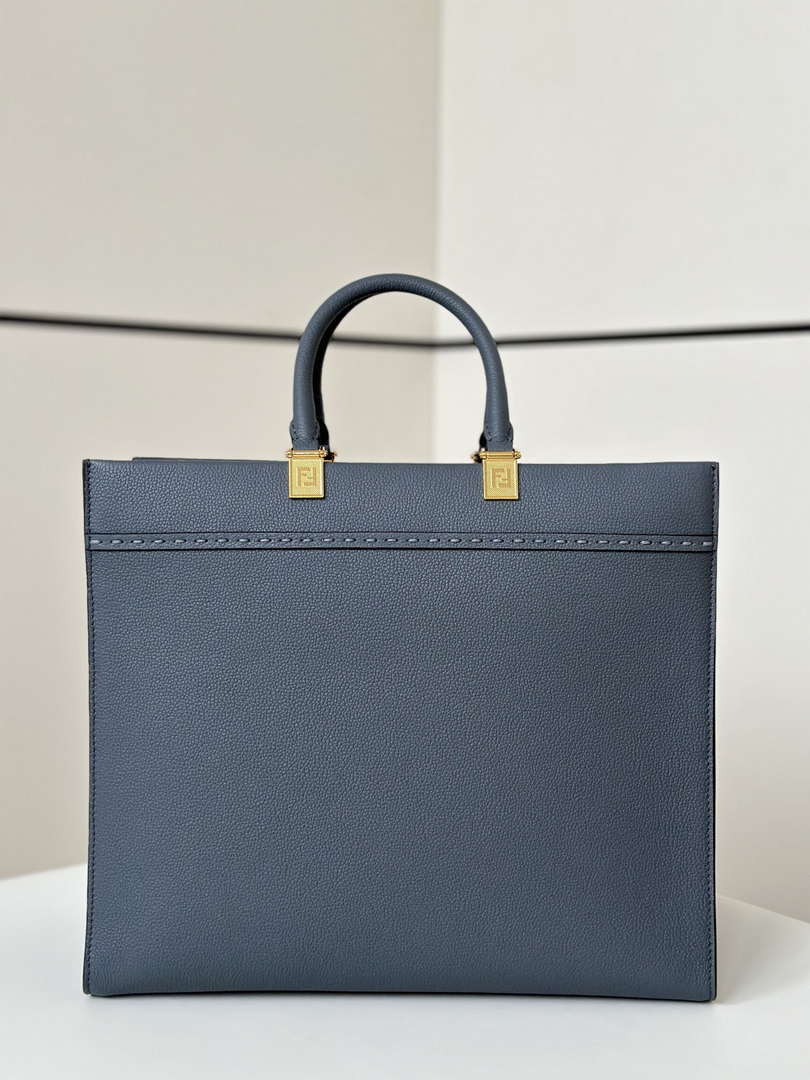 Fendi 8BH386 Fendi Sunshine Medium Navy Blue leather shopper Full-grain cowhide 8636