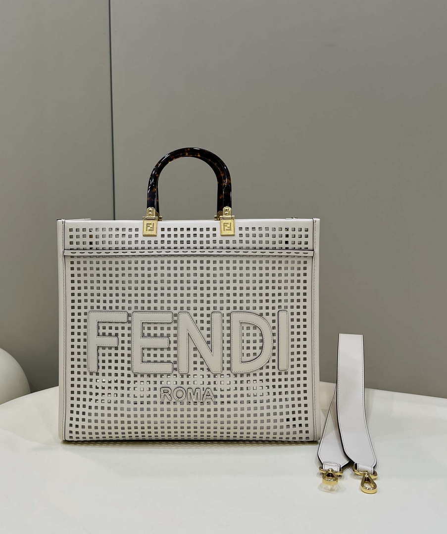 Fendi 8BH386 Sunshine Medium 8575 Two-toned perforated leather shopper - Default Title - View 1