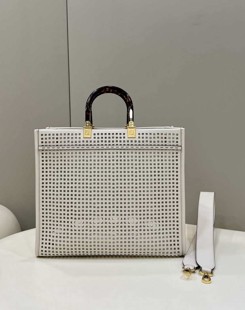 Fendi 8BH386 Sunshine Medium 8575 Two-toned perforated leather shopper