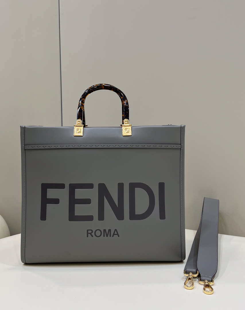 Fendi 8BH372 Sunshine Large Bag Gray leather shopper 8266L - Default Title - View 1