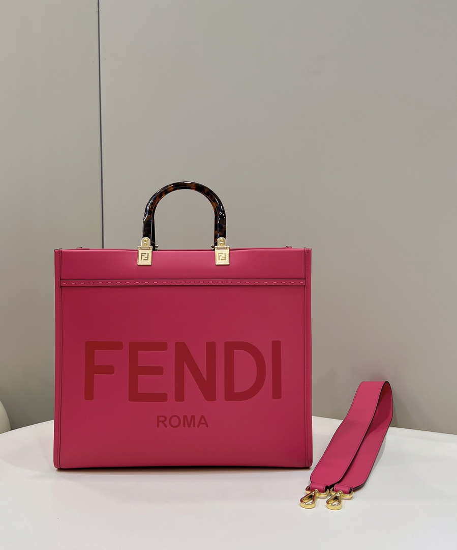 Fendi 8BH386 Sunshine Medium Bag Rose Red leather shopper 8266S - Default Title - View 1