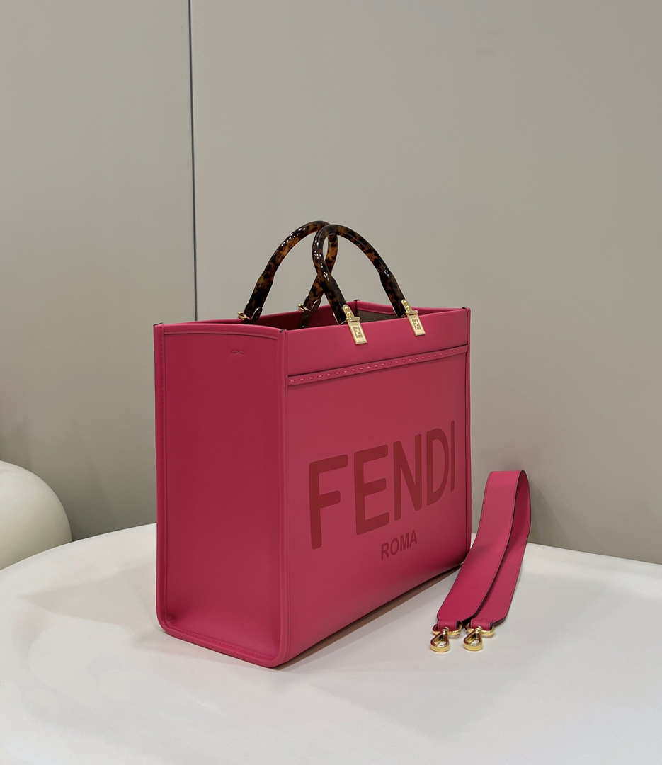 Fendi 8BH386 Sunshine Medium Bag Rose Red leather shopper 8266S