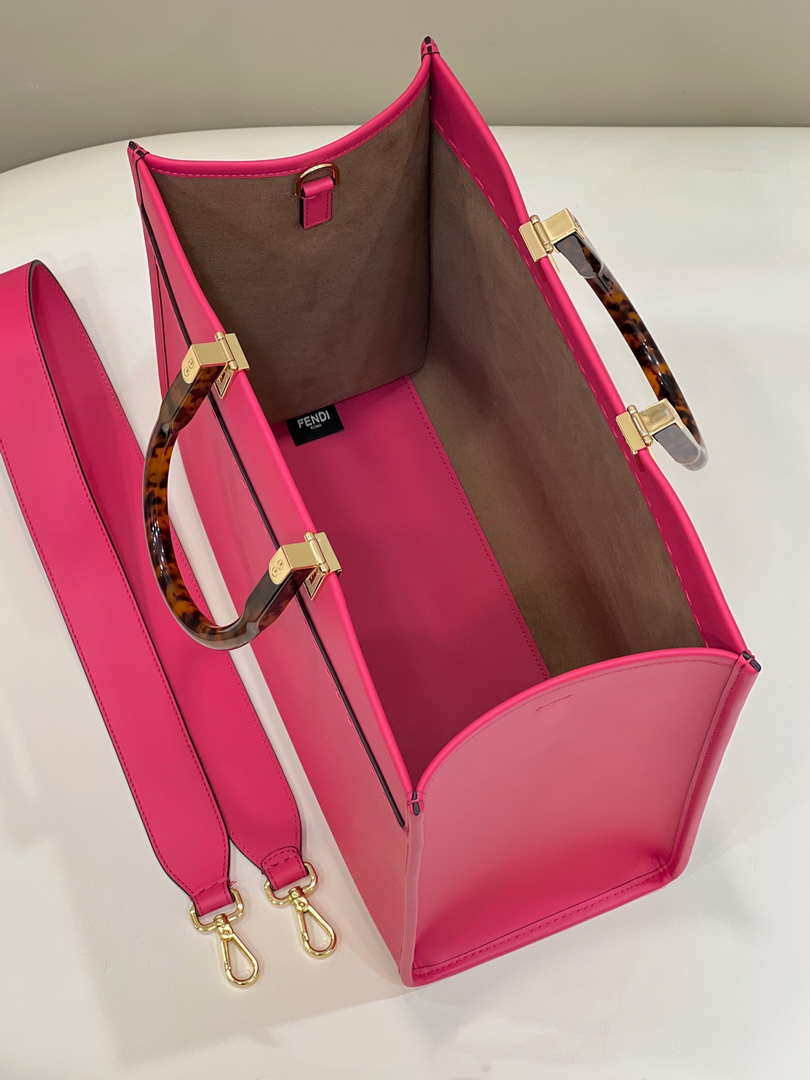 Fendi 8BH386 Sunshine Medium Bag Rose Red leather shopper 8266S