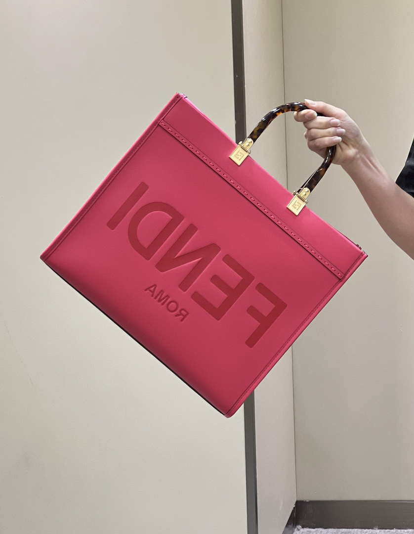 Fendi 8BH386 Sunshine Medium Bag Rose Red leather shopper 8266S - Default Title - View 10