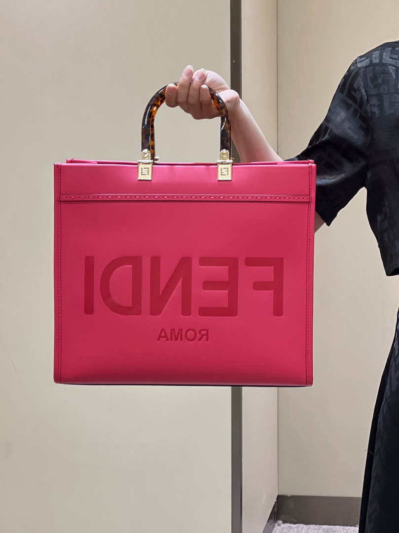 Fendi 8BH386 Sunshine Medium Bag Rose Red leather shopper 8266S