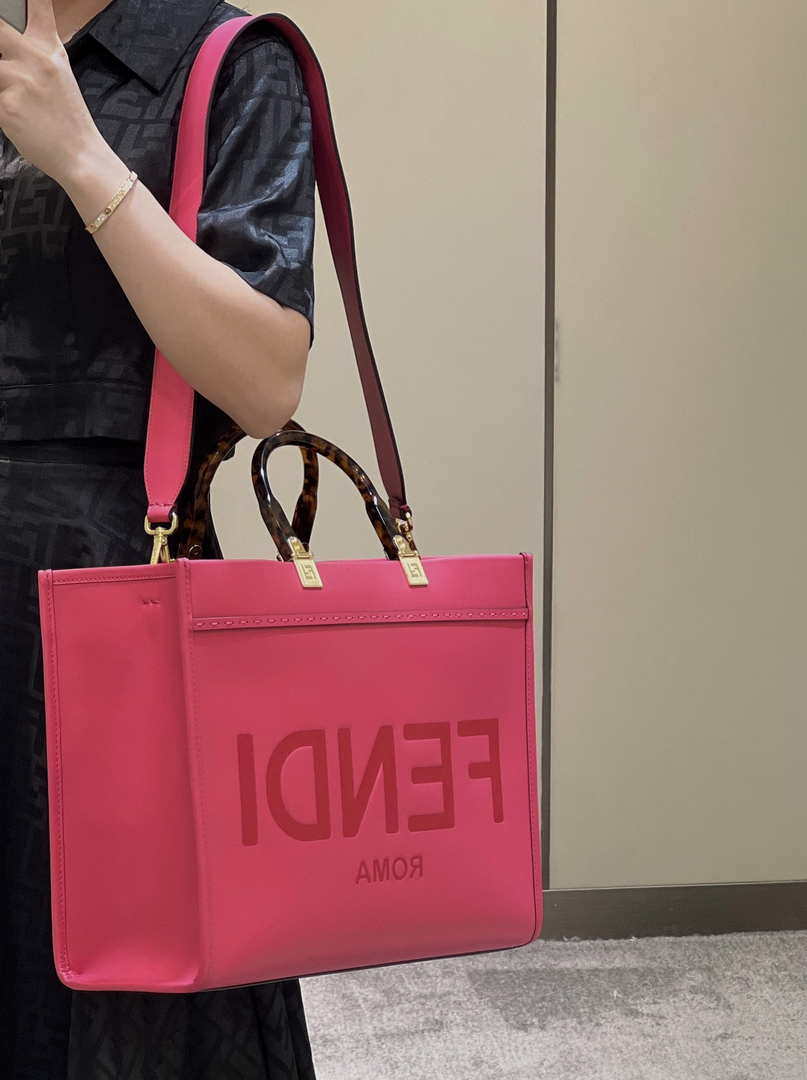 Fendi 8BH386 Sunshine Medium Bag Rose Red leather shopper 8266S