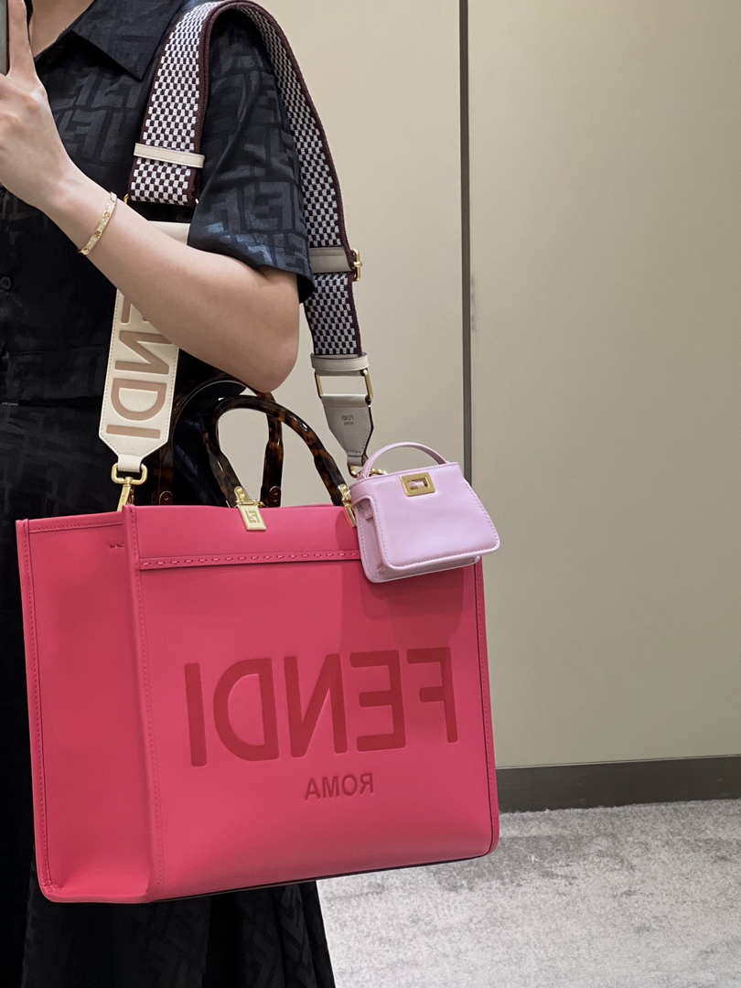 Fendi 8BH386 Sunshine Medium Bag Rose Red leather shopper 8266S