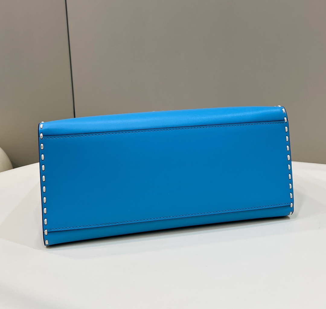 Fendi 8BH386 Sunshine Medium Blue leather shopper bag with contrasting threading 80015 - Default Title - View 3