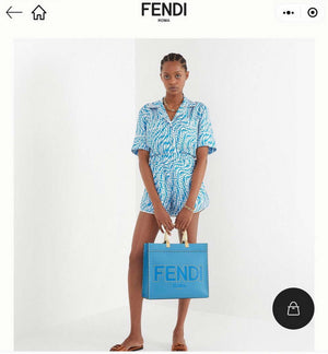 Fendi 8BH386 Sunshine Medium Blue leather shopper bag with contrasting threading 80015 - Default Title - View 10