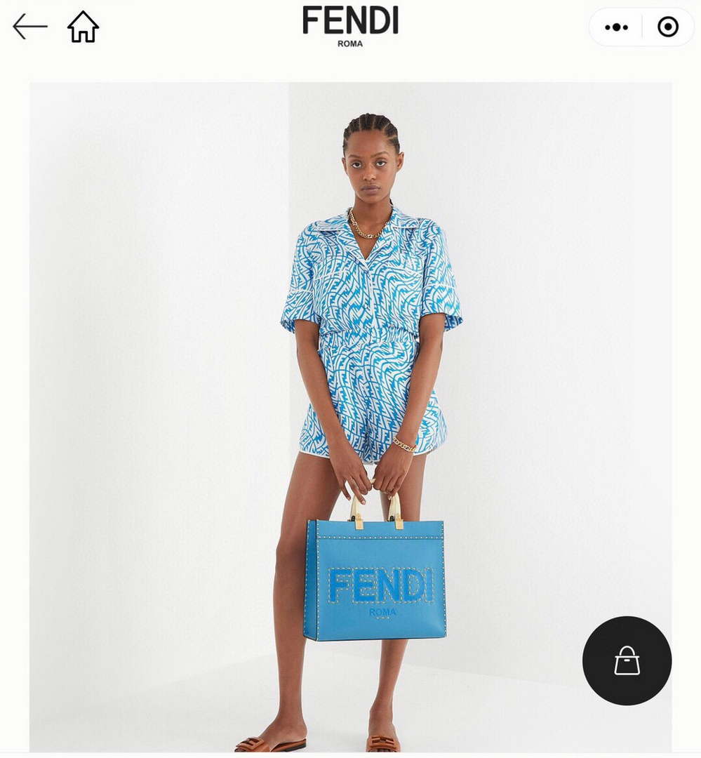 Fendi 8BH386 Sunshine Medium Blue leather shopper bag with contrasting threading 80015 - Default Title - View 10