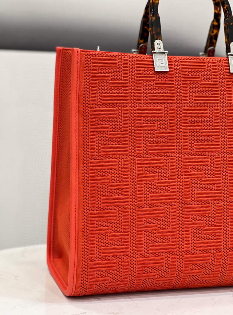 Fendi 8BH386 Sunshine Medium Fendi Tote Bag 8258 Orange Red