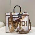 Fendi 8BH386 Sunshine Medium FF White Glazed Fabric Shopper - Default Title - View 1
