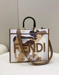 Fendi 8BH386 Sunshine Medium FF White Glazed Fabric Shopper