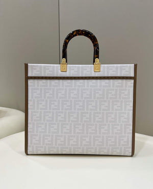 Fendi 8BH386 Sunshine Medium FF White Glazed Fabric Shopper - Default Title - View 2