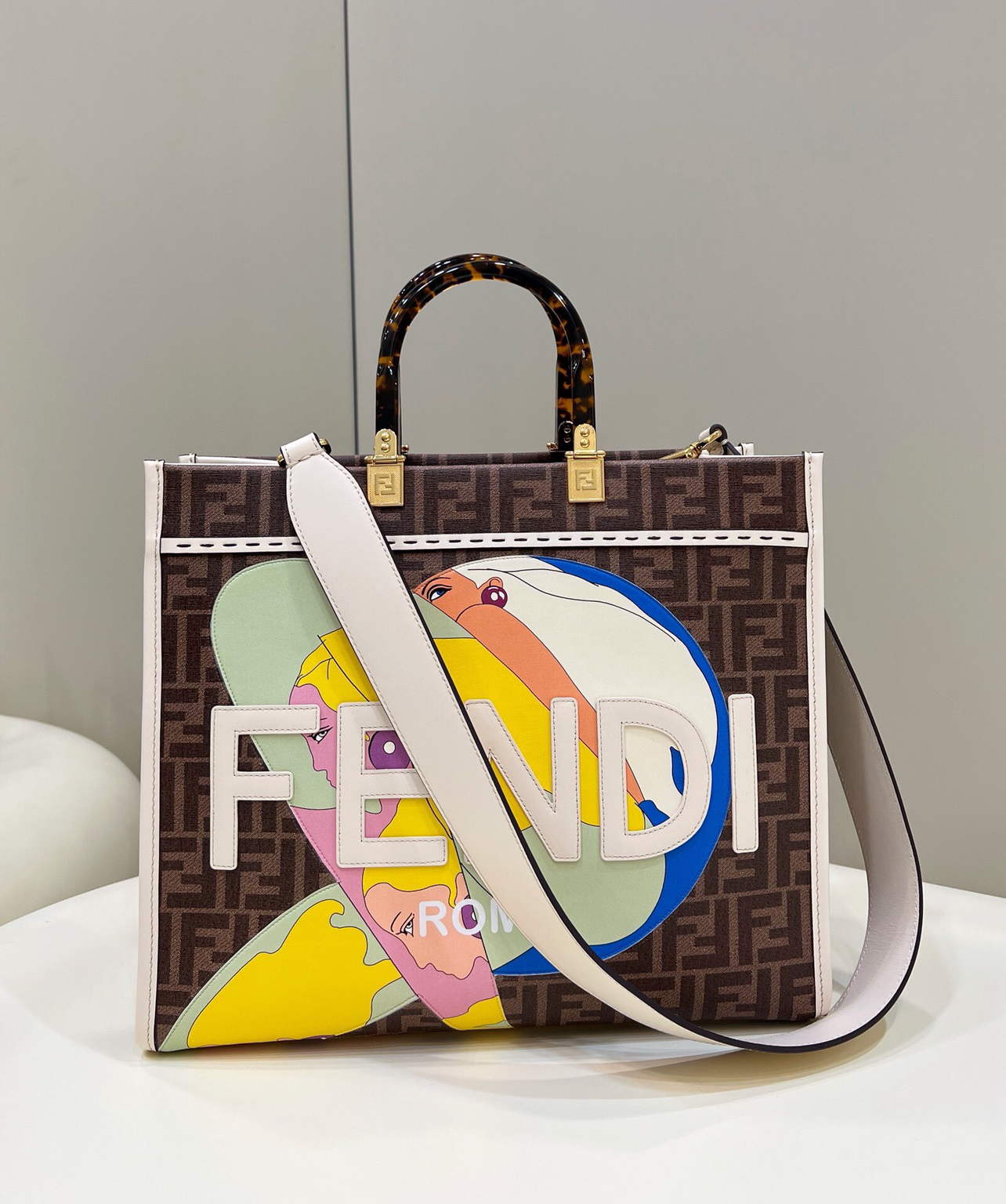 Fendi 8BH386 Sunshine Medium FF Glazed Fabric Shopper - Default Title - View 1