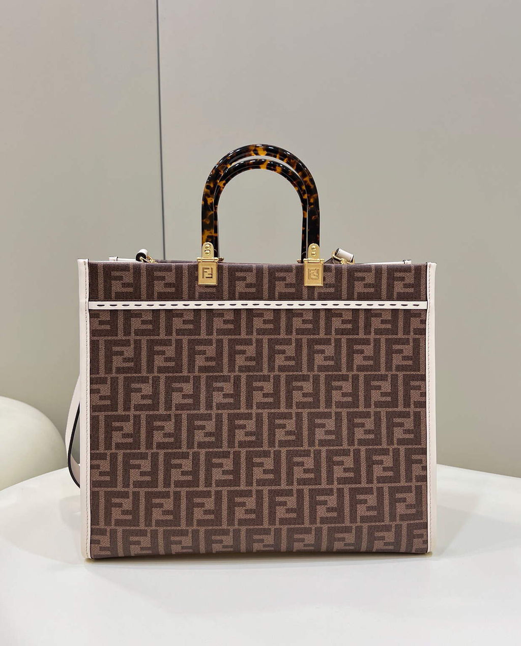 Fendi 8BH386 Sunshine Medium FF Glazed Fabric Shopper