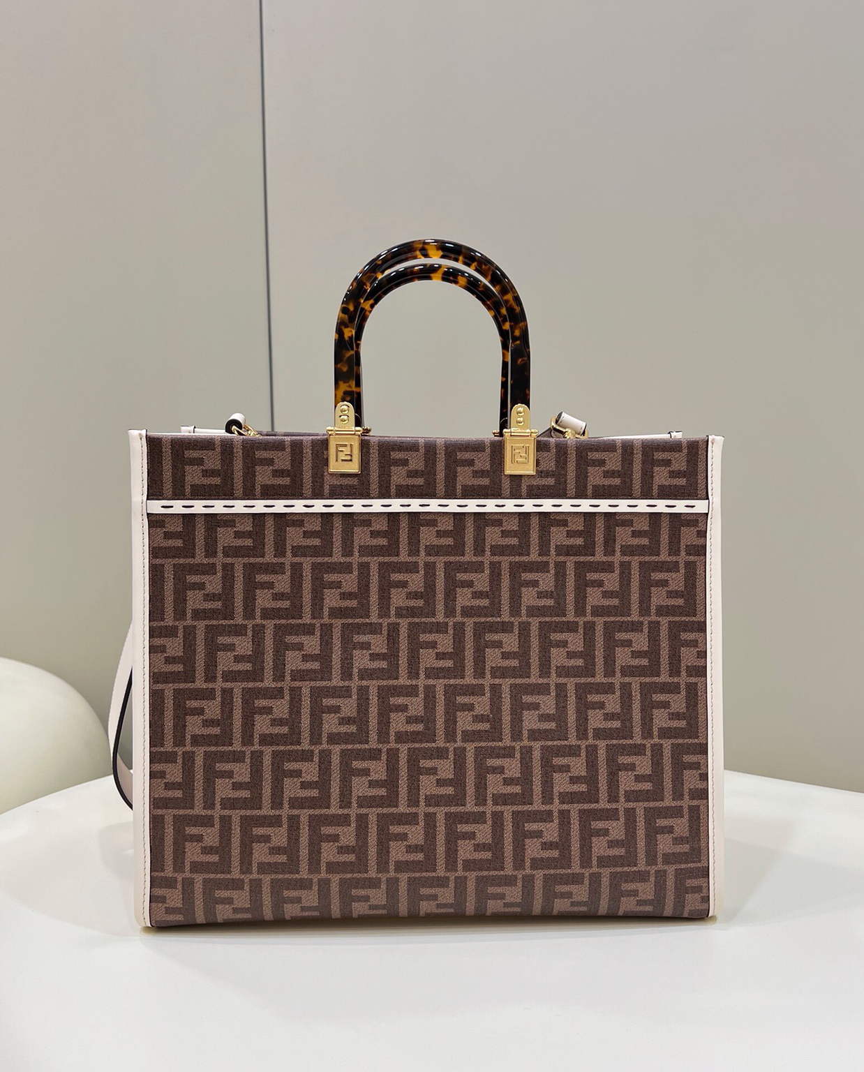 Fendi 8BH386 Sunshine Medium FF Glazed Fabric Shopper