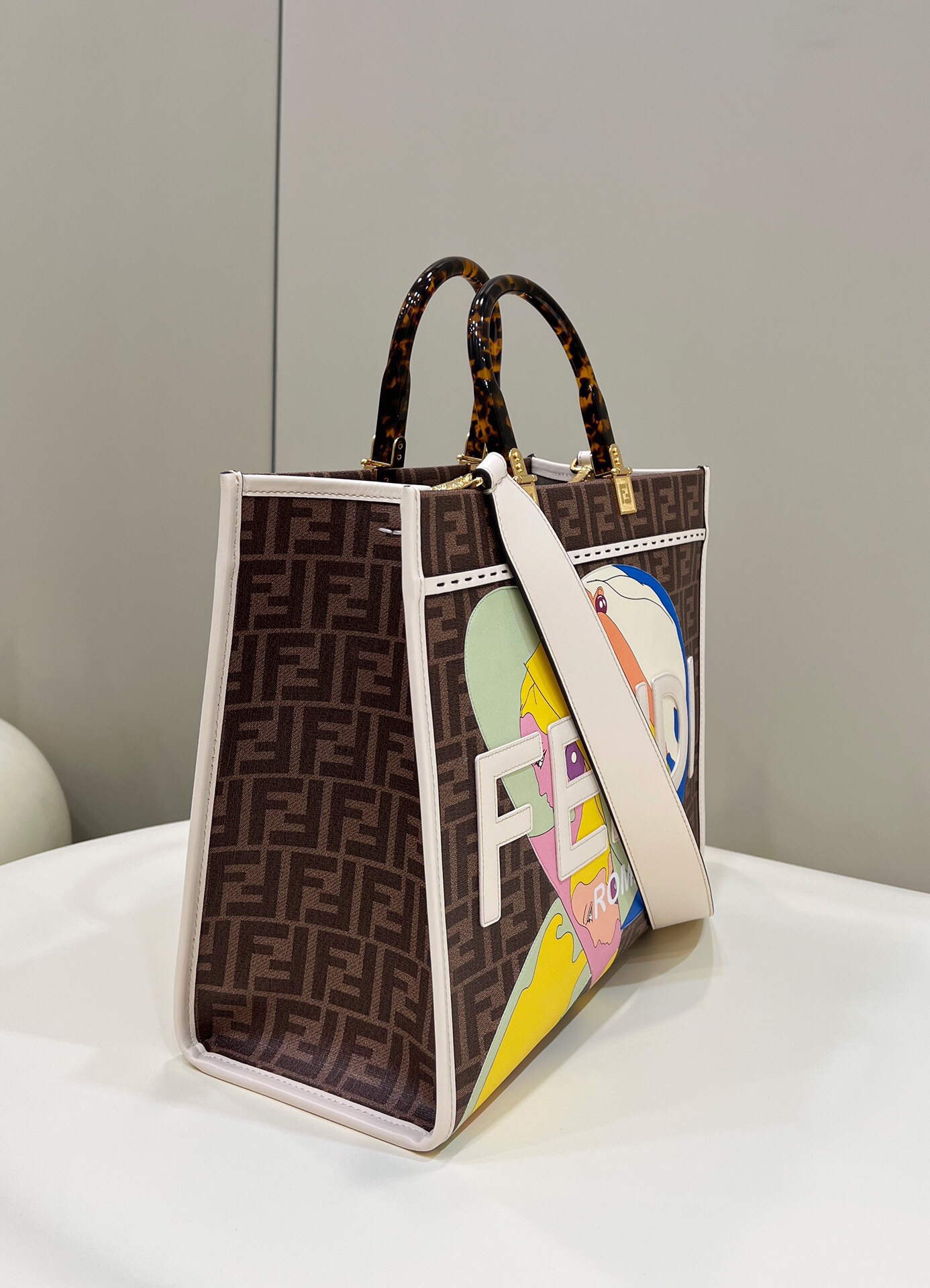 Fendi 8BH386 Sunshine Medium FF Glazed Fabric Shopper - Default Title - View 3