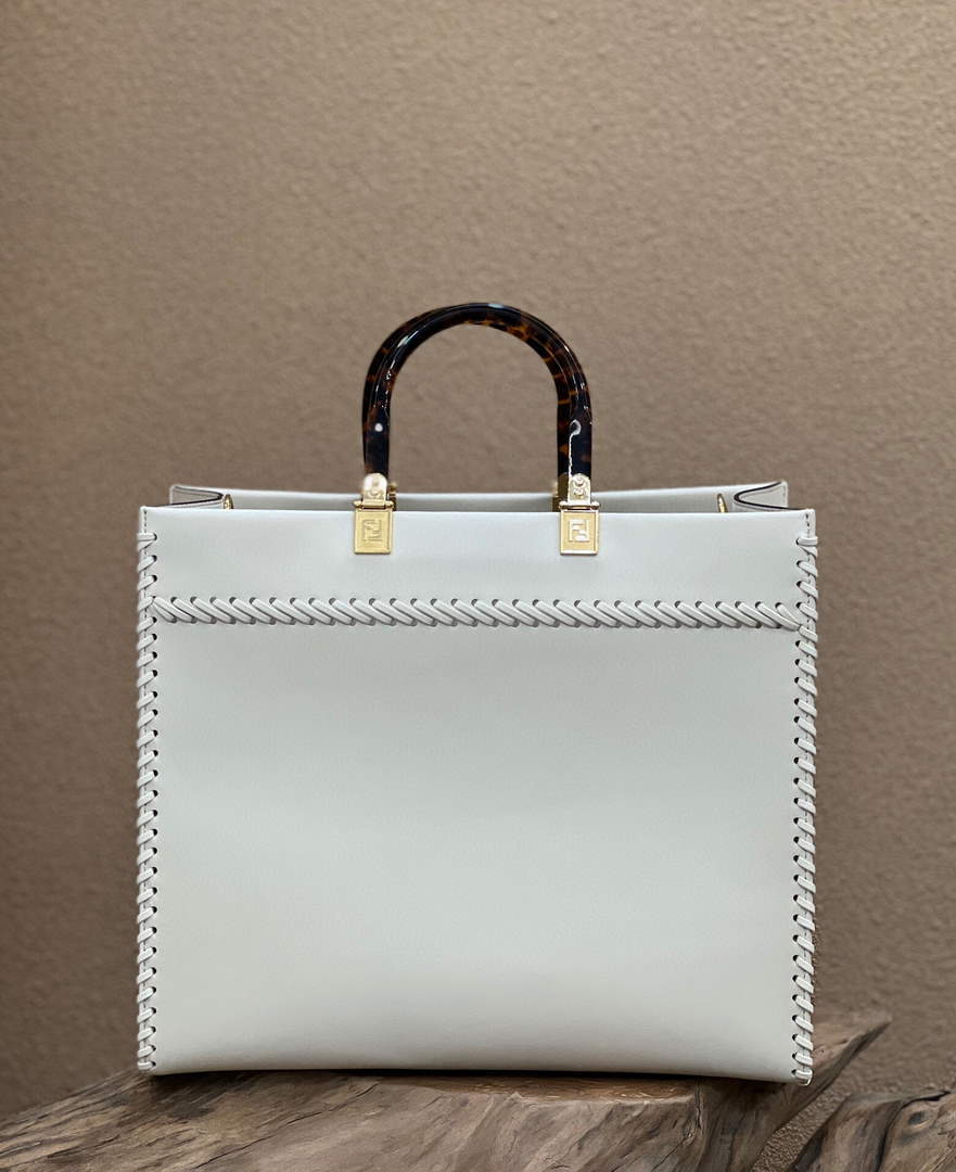 Fendi 8BH386 Sunshine Medium Fuchsia Leather Shopper Bag 8535 White