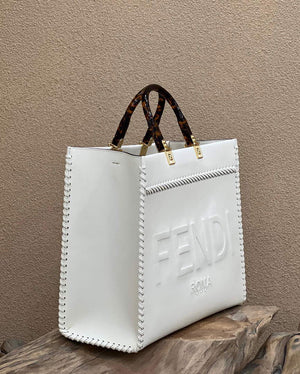 Fendi 8BH386 Sunshine Medium Fuchsia Leather Shopper Bag 8535 White - Default Title - View 3