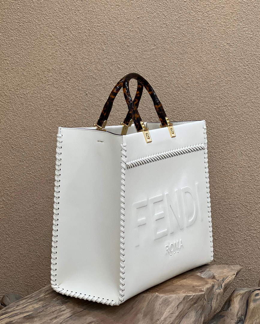 Fendi 8BH386 Sunshine Medium Fuchsia Leather Shopper Bag 8535 White - Default Title - View 3