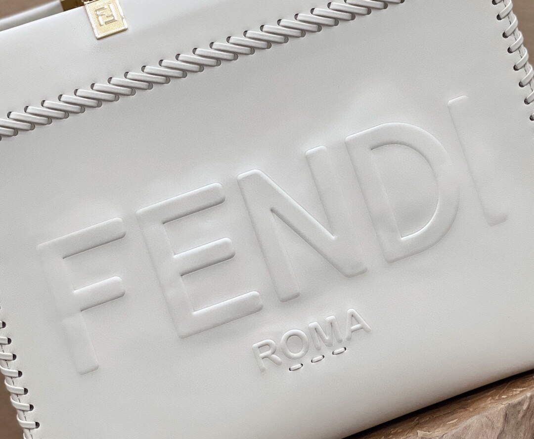 Fendi 8BH386 Sunshine Medium Fuchsia Leather Shopper Bag 8535 White