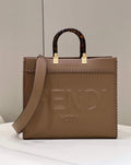 Fendi 8BH386 Sunshine Medium Fuchsia Leather Shopper Bag 8535 Khaki