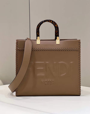 Fendi 8BH386 Sunshine Medium Fuchsia Leather Shopper Bag 8535 Khaki - Default Title - View 1