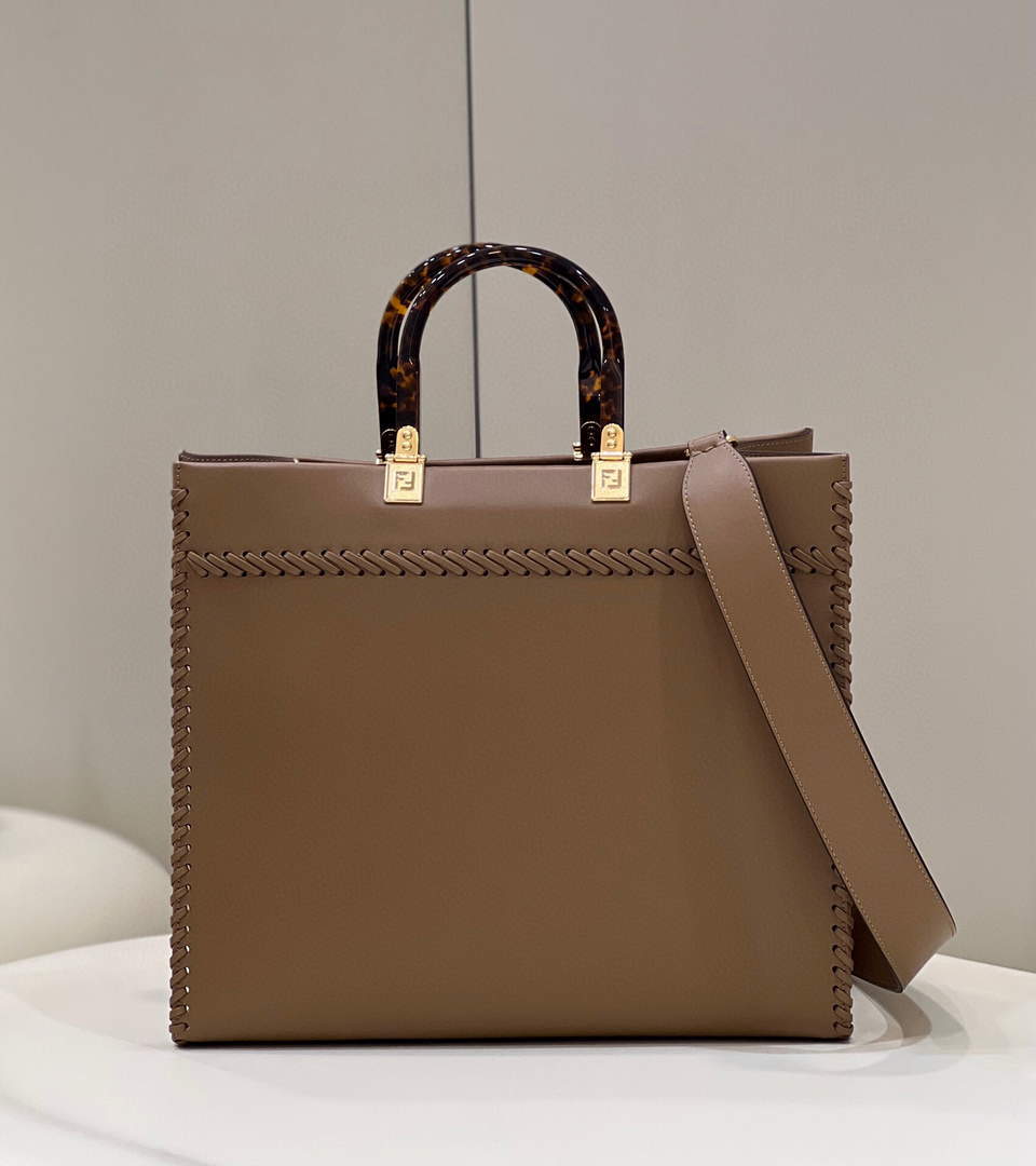 Fendi 8BH386 Sunshine Medium Fuchsia Leather Shopper Bag 8535 Khaki
