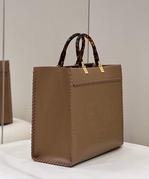 Fendi 8BH386 Sunshine Medium Fuchsia Leather Shopper Bag 8535 Khaki - Default Title - View 3