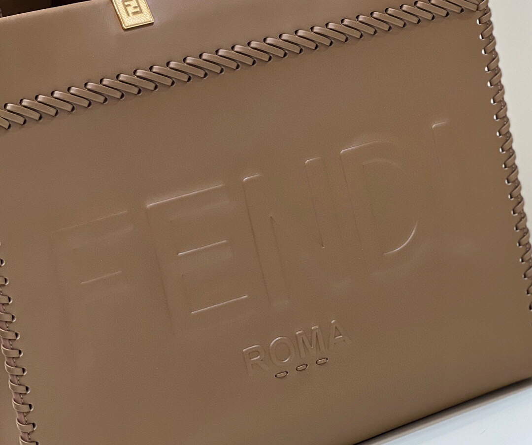 Fendi 8BH386 Sunshine Medium Fuchsia Leather Shopper Bag 8535 Khaki